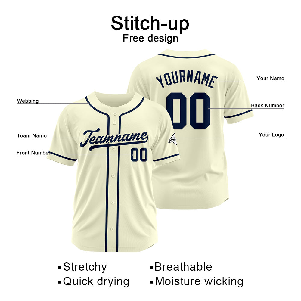 Camiseta de béisbol personalizada con diseño bordado & estilo hip hop & color crema y azul marino