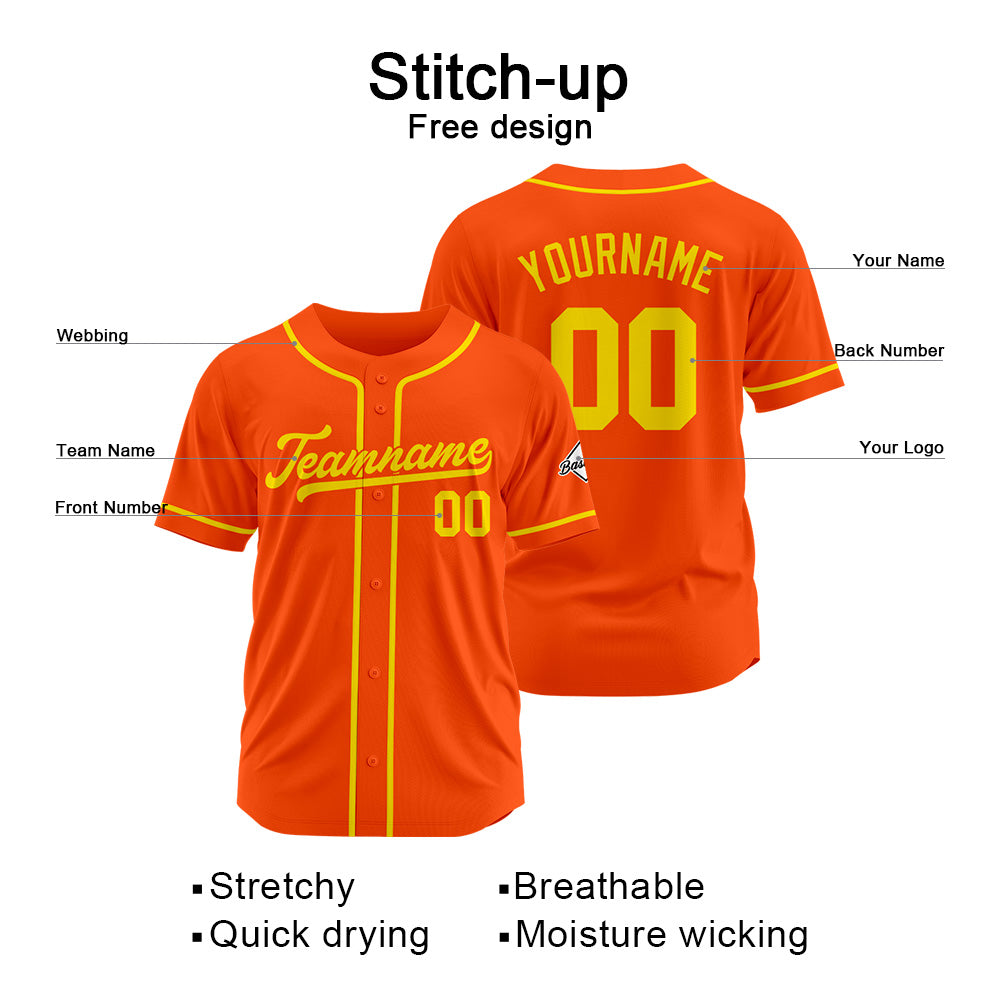 Camiseta de béisbol personalizada con diseño bordado & estilo hip hop & color naranja y amarillo