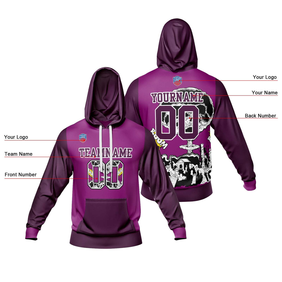 Sudadera con capucha degradada personalizada para hombre-mujer-niña o niño Imprime tu logotipo-nombre y número