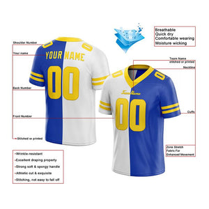 custom authentic split fashion football jersey royal-white-yellow mesh