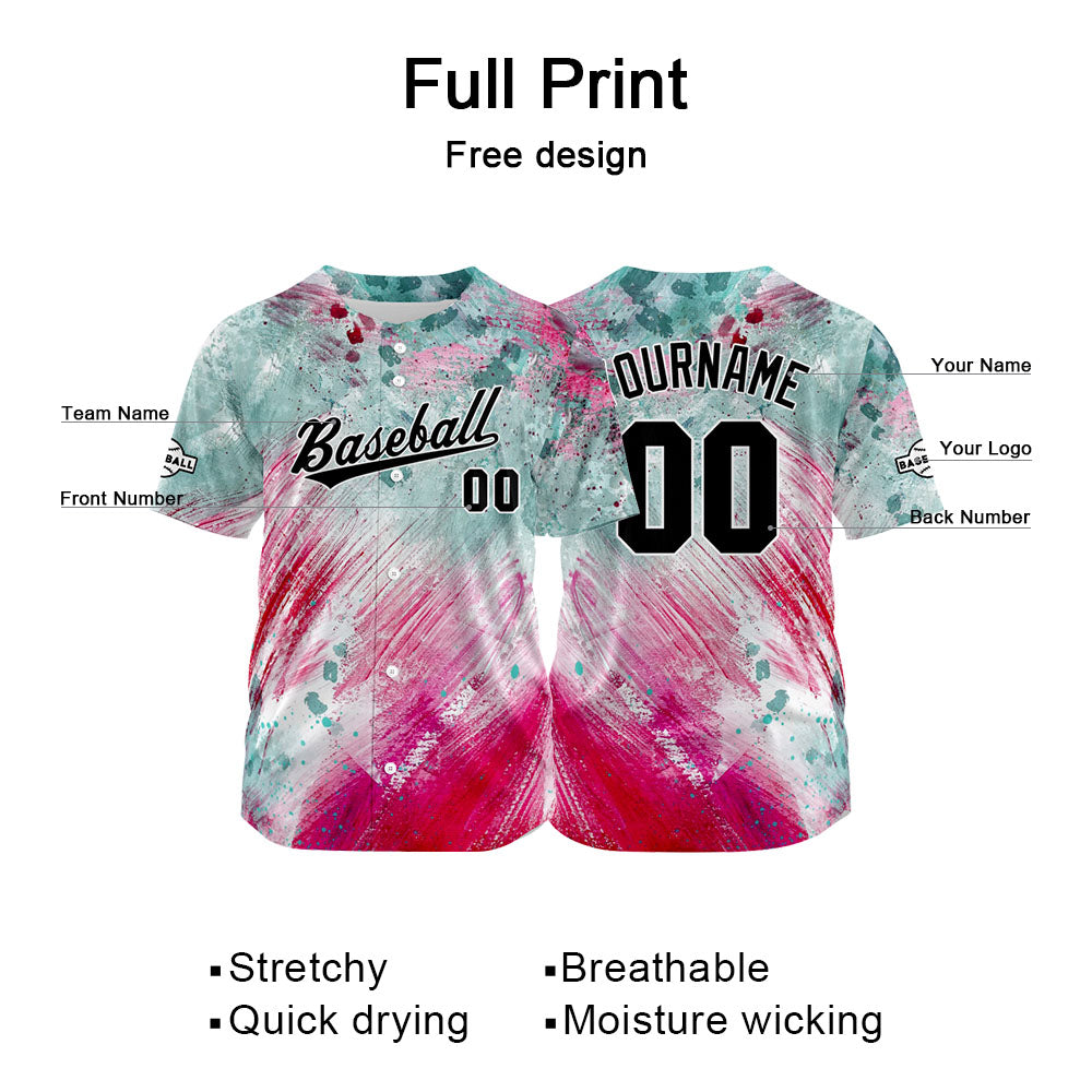 Dise?o personalizado de camiseta de béisbol con estampado completo en rojo y verde