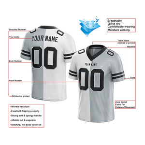 custom authentic split fashion football jersey black-white-gray mesh