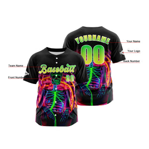 Camiseta de béisbol personalizada negra y verde con botones para hombre mujer adulto y joven Estampado de nombre número y logotipo