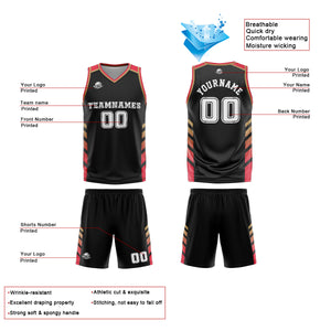Uniforme de baloncesto personalizado en negro y rojo con tu logotipo-nombre y número impresos