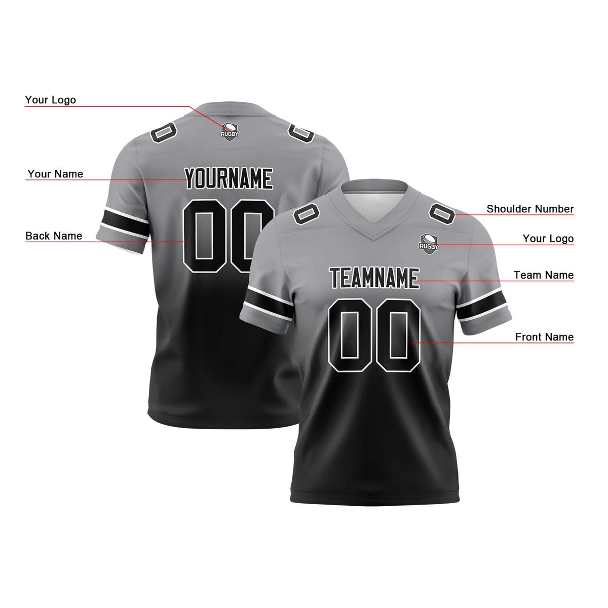 Camisetas de fútbol personalizadas con degradado-nombre-número y logotipo para adultos-niños y equipos
