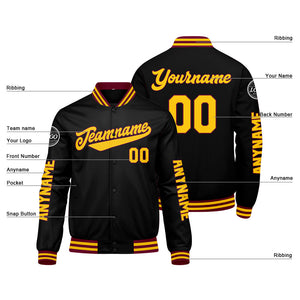 Chaquetas universitarias personalizadas en color carmesí & negro y amarillo para hombres & mujeres y jóvenes & Chaquetas tipo Letterman personalizadas