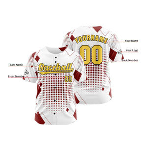 Camiseta de béisbol personalizada blanca y roja con botones para hombre mujer adulto y joven Estampado de nombre número y logotipo