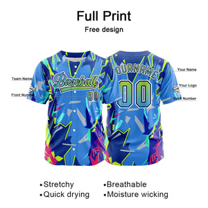 Camiseta de béisbol azul personalizada con botones para hombre mujer adulto y joven Estampado de nombre número y logotipo