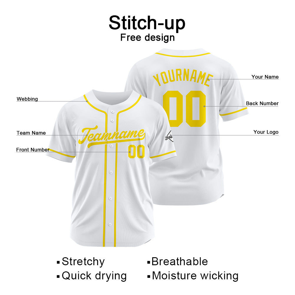 Camiseta de béisbol personalizada con diseño bordado & estilo hip hop & color blanco y amarillo
