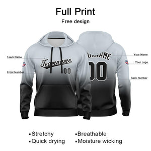 Sudadera con capucha personalizada con degradado para hombre-mujer-niña o niño Estampa tu logotipo-nombre o número Gris y negro