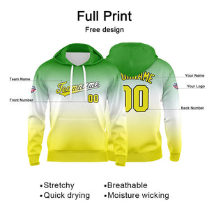 Sudadera con capucha personalizada con degradado para hombre-mujer-niña o niño Estampa tu logotipo-nombre o número en verde y blanco