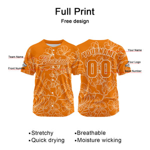 Camiseta de béisbol naranja personalizada con nombre número y logotipo personalizados