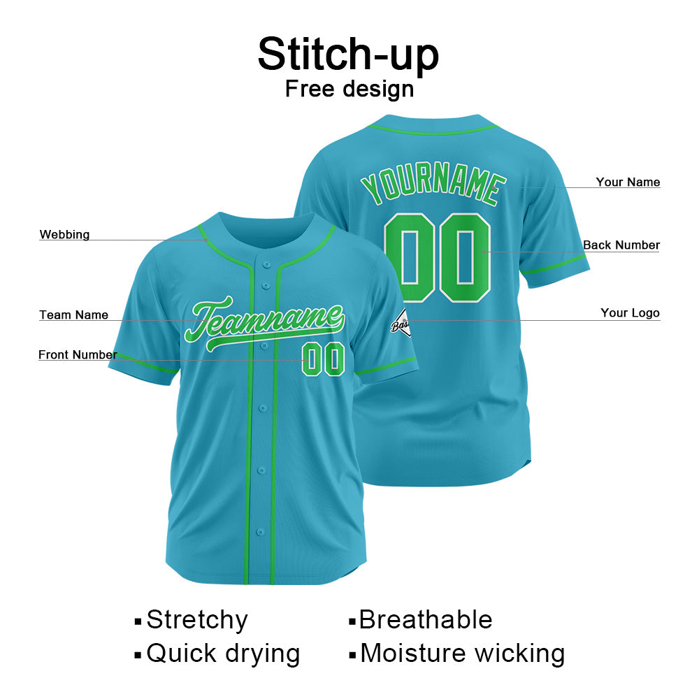 Camiseta de béisbol personalizada con diseño bordado & estilo hip hop & color azul claro-verde