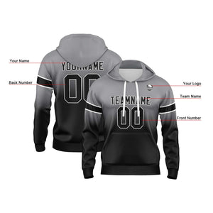 Sudadera con capucha personalizada con degradado para hombre-mujer-niña o niño Estampa tu logotipo-nombre y número Gris y negro