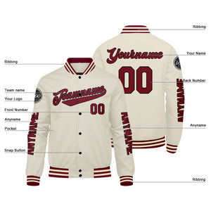 Chaquetas universitarias personalizadas color crema carmesí para hombres & mujeres y jóvenes & Chaquetas Letterman personalizadas
