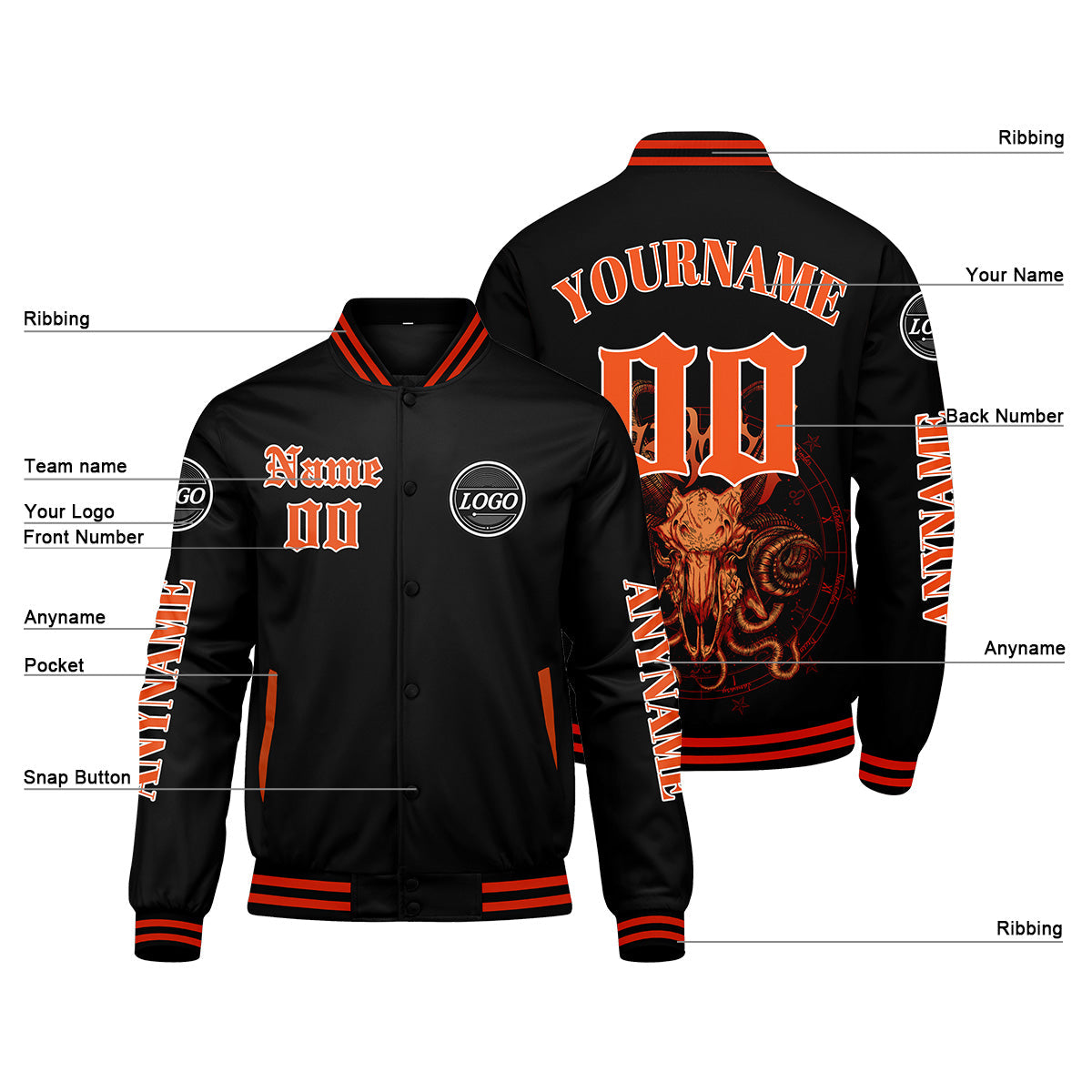 Chaquetas universitarias naranjas personalizadas para hombres & mujeres y jóvenes & Chaquetas Letterman personalizadas