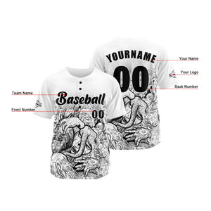 Camiseta de béisbol blanca personalizada con botones para hombre mujer adulto y joven Estampado de nombre número y logotipo
