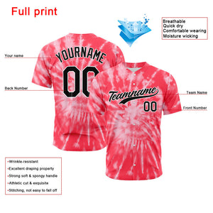 Camiseta de béisbol roja con dise?o personalizado de estampado completo y te?ido anudado