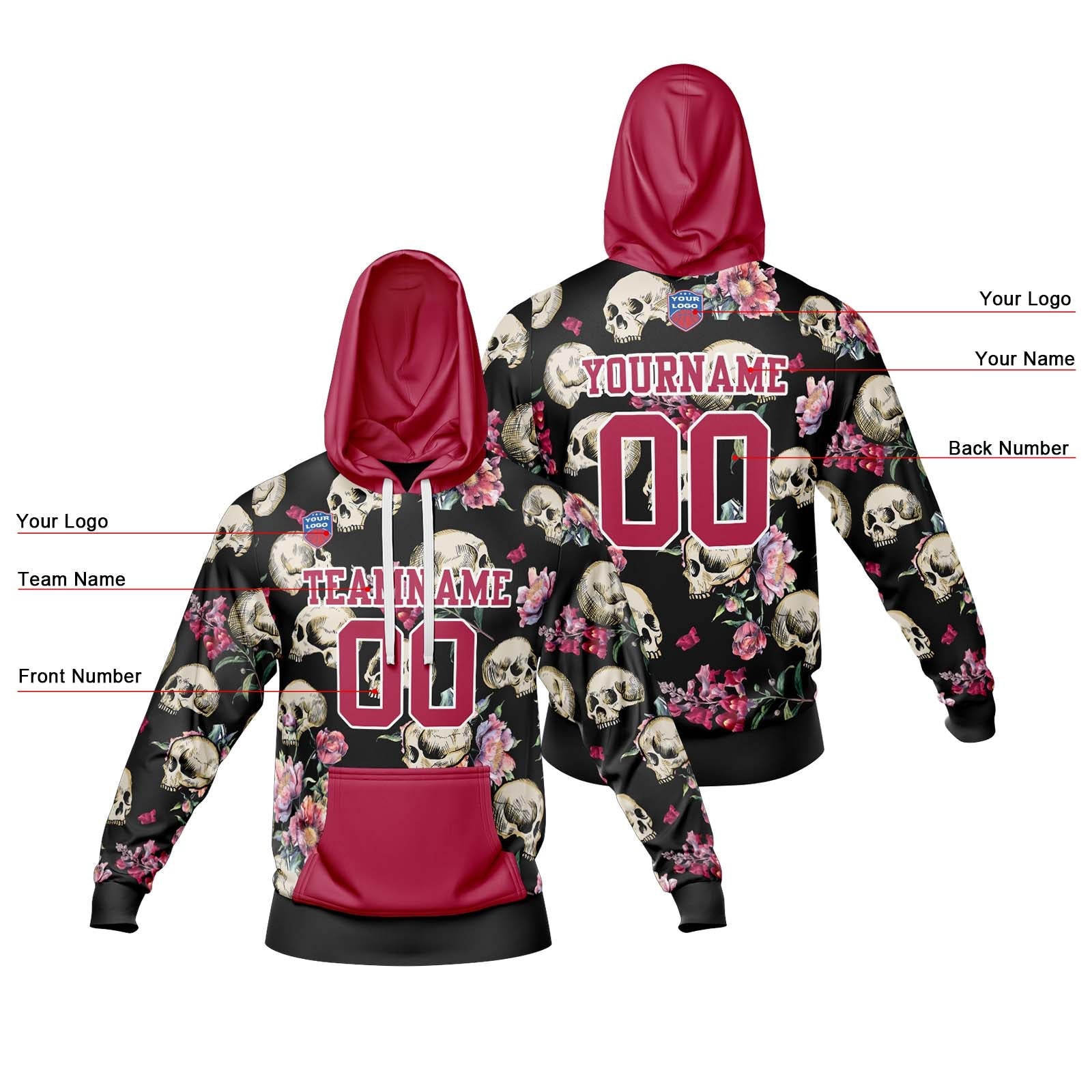 Sudadera con capucha degradada personalizada para hombre-mujer-niña o niño Imprime tu logotipo-nombre y número