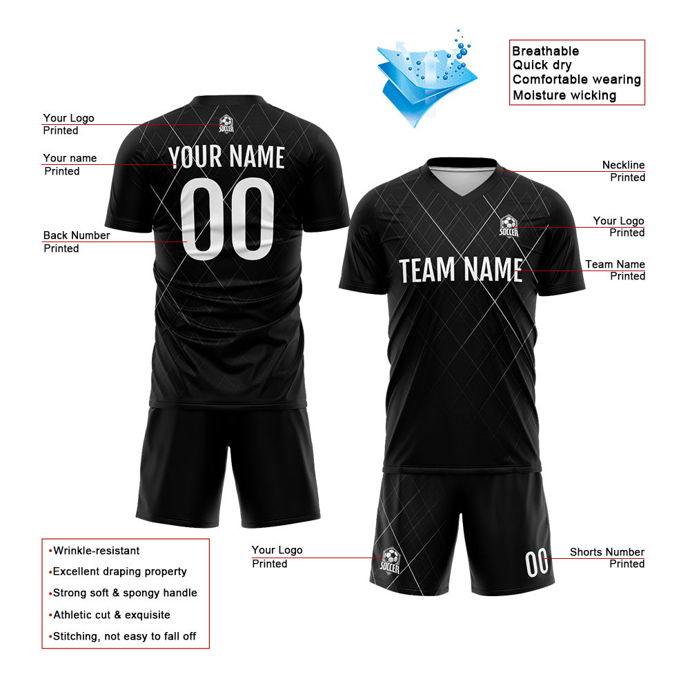 Uniforme de fútbol personalizado para niños y adultos & conjunto personalizado en blanco y negro