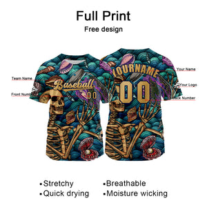 Camiseta de béisbol azul y marrón personalizada con nombre número y logotipo personalizados