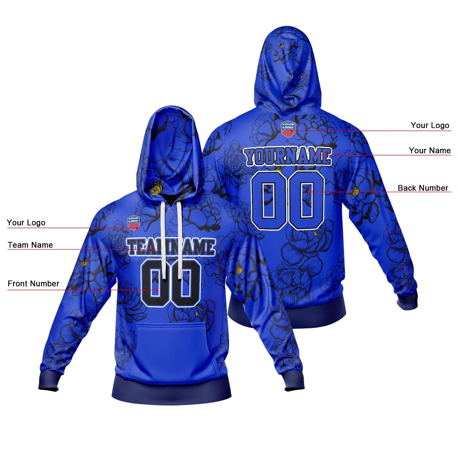 Sudadera con capucha degradada personalizada para hombre-mujer-niña o niño Imprime tu logotipo-nombre y número