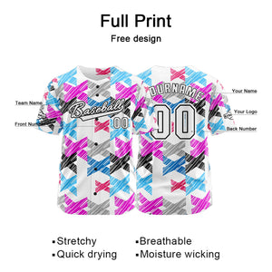 Camiseta de béisbol personalizada blanca y rosa con botones para hombre mujer adulto y joven Estampado de nombre número y logotipo