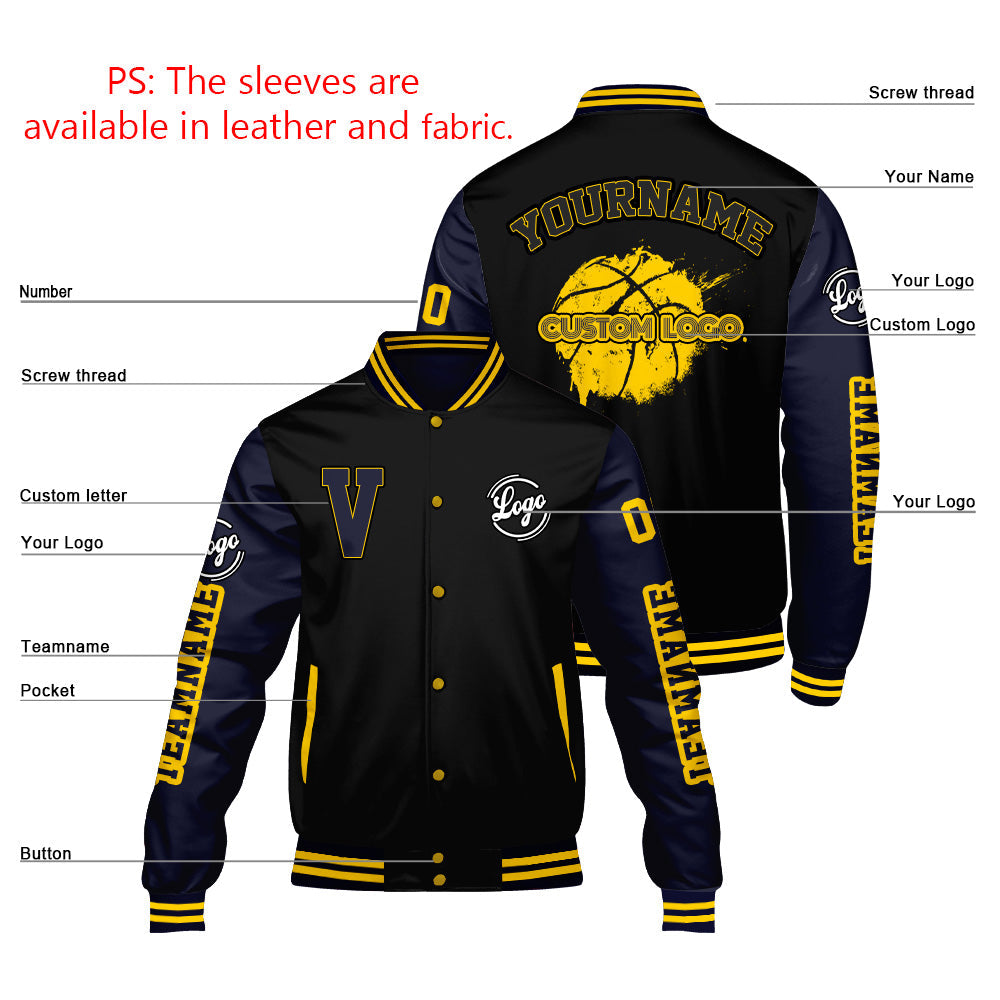 Chaquetas universitarias personalizadas negras y azul oscuro para hombres & mujeres y jóvenes & Chaquetas Letterman personalizadas