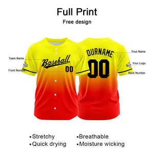 Dise?o personalizado de camiseta de béisbol con estampado completo en amarillo y rojo