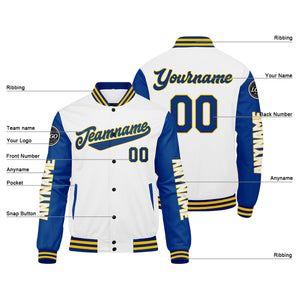 Chaquetas universitarias personalizadas en blanco y amarillo para hombres & mujeres y jóvenes & Chaquetas tipo Letterman personalizadas