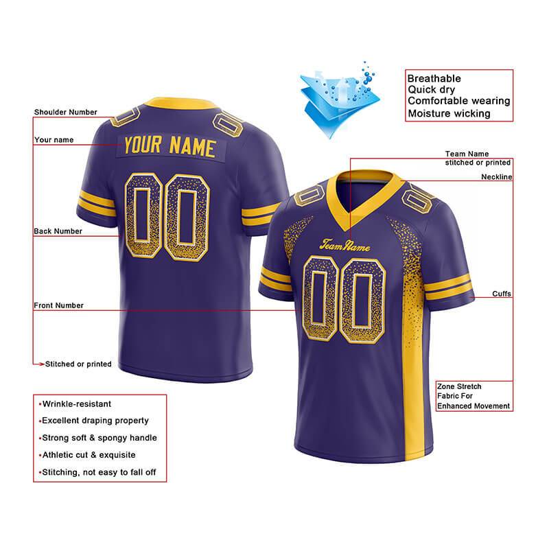 custom authentic drift fashion football jersey purple-yellow mesh