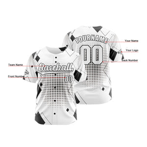 Camiseta de béisbol personalizada blanca y negra con botones para hombre mujer adulto y joven Estampado de nombre número y logotipo
