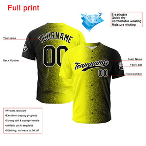 Camiseta de béisbol con dise?o personalizado estampado completo en amarillo y negro