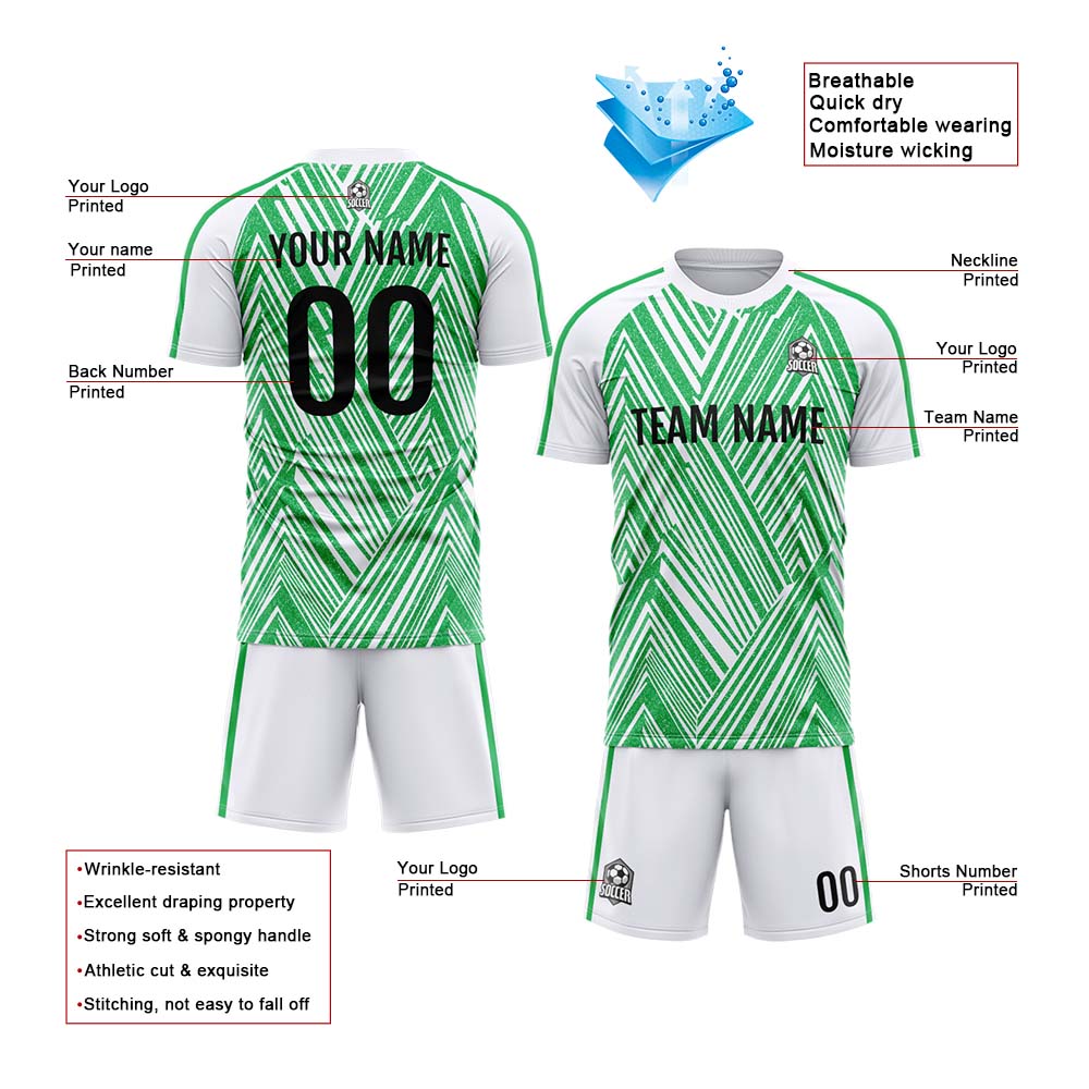 Conjunto personalizado de uniforme de fútbol para niños y adultos & camiseta verde y blanca