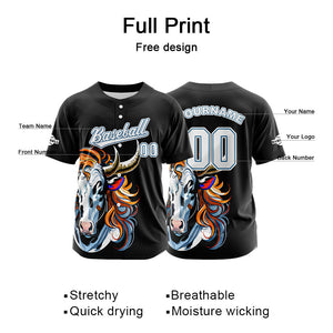 Camiseta de béisbol negra personalizada con botones para hombre mujer adulto y joven Nombre número y logotipo impresos