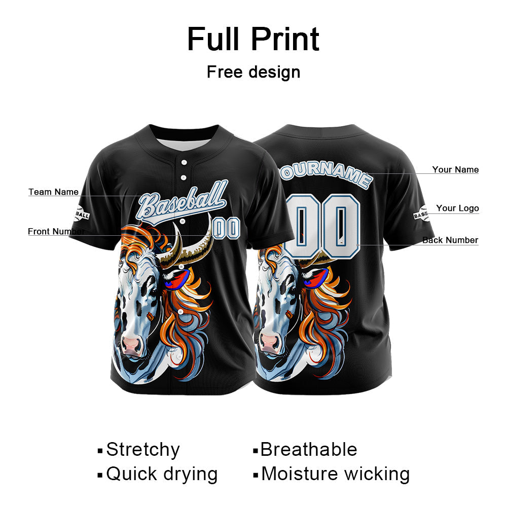 Camiseta de béisbol negra personalizada con botones para hombre mujer adulto y joven Nombre número y logotipo impresos