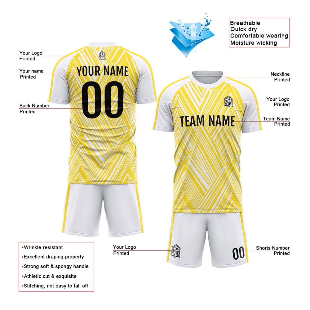 Conjunto personalizado de camiseta de fútbol para niños y adultos & color amarillo y blanco