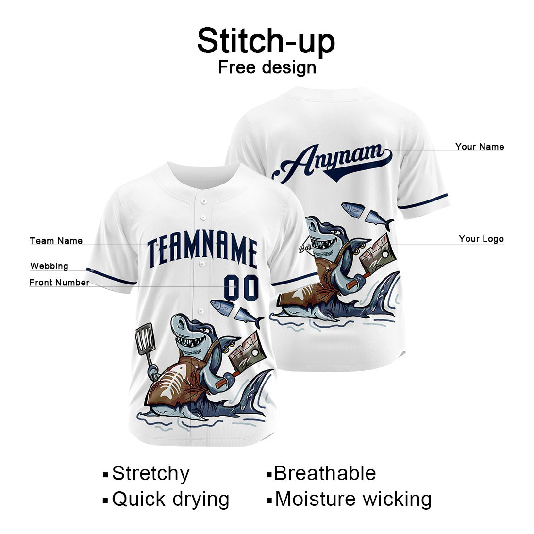 Uniformes de béisbol Custom Chef Shark-White de alta calidad para adultos y niños & optimizados para el rendimiento