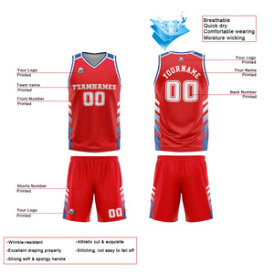 Uniforme de baloncesto personalizado rojo y azul con tu logotipo-nombre y número impresos