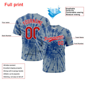 Camiseta de béisbol con dise?o personalizado estampado a todo color color gris y azul con efecto tie-dye
