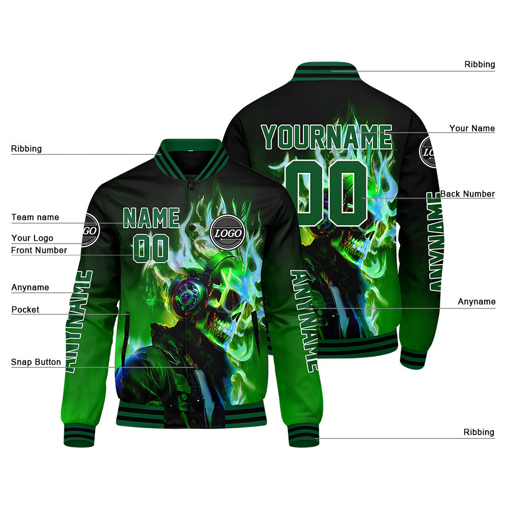Chaquetas universitarias personalizadas en negro y verde para hombres & mujeres y jóvenes & Chaquetas Letterman personalizadas