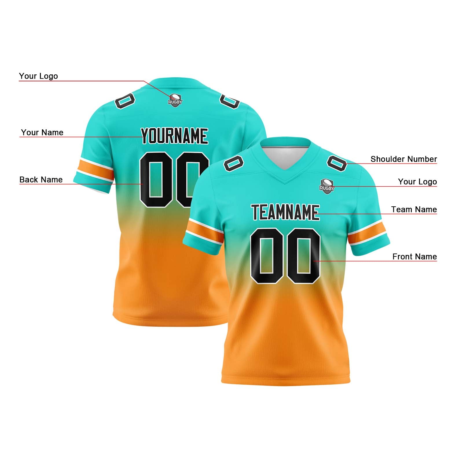 Camisetas de fútbol personalizadas con degradado-nombre-número y logotipo para adultos-niños y equipos