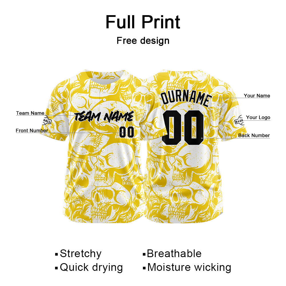Camiseta de béisbol personalizada para hombres mujeres ni?os y jóvenes con bordados e impresión en amarillo y blanco