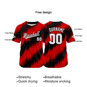 Camiseta de béisbol con dise?o personalizado estampado completo en negro y rojo