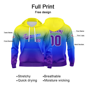 Sudadera con capucha personalizada con degradado para hombre-mujer-niña o niño Estampa tu logotipo-nombre o número en amarillo y azul