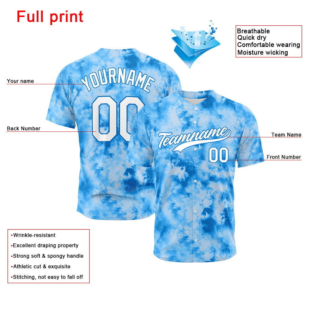 Camiseta de béisbol con dise?o personalizado de estampado completo y te?ido anudado