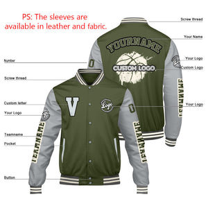 Chaquetas universitarias personalizadas en verde oliva y gris para hombres & mujeres y jóvenes & Chaquetas tipo Letterman personalizadas