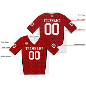Camiseta de fútbol personalizada con nombre y número del equipo impresos y bordados en color rojo