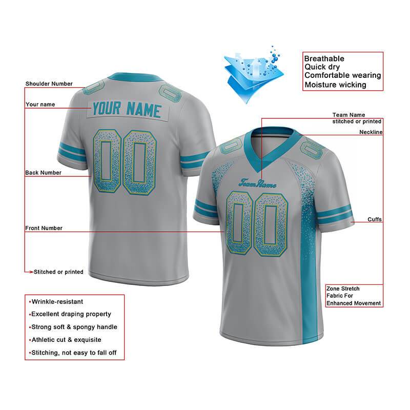 custom authentic drift fashion football jersey gray-teal mesh