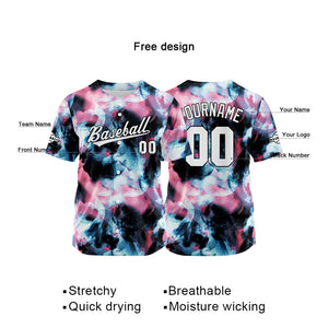 Dise?o personalizado de camiseta de béisbol con estampado completo en rosa negro y azul